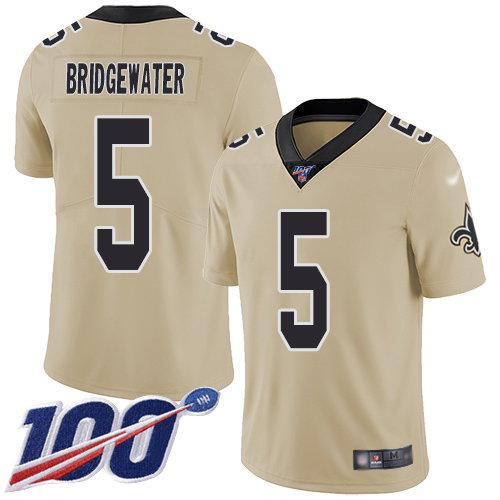 Men New Orleans Saints Limited Gold Teddy Bridgewater Jersey NFL Football #5 100th Season Inverted Legend Jersey